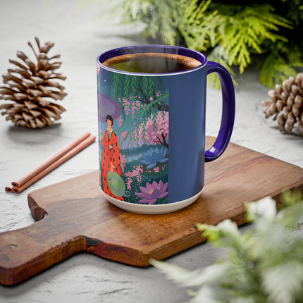 The Lady Of The Cherry Blossoms Colorful Mugs – Art Deco Spring Elegance