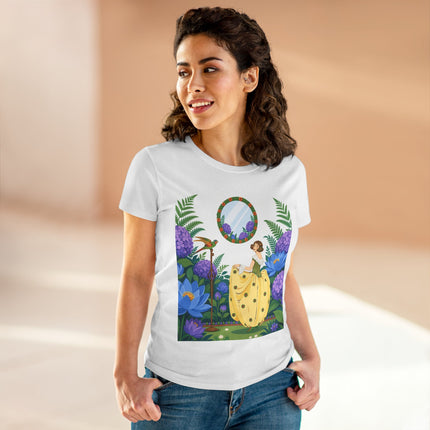 🦜🪷 The Parrot Garden Reflection Cotton Tee – Art Deco Fashion Whimsy