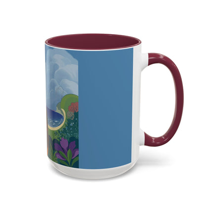 The Lady And The Sea Breeze Colorful Mugs – Art Deco Coastal Serenity