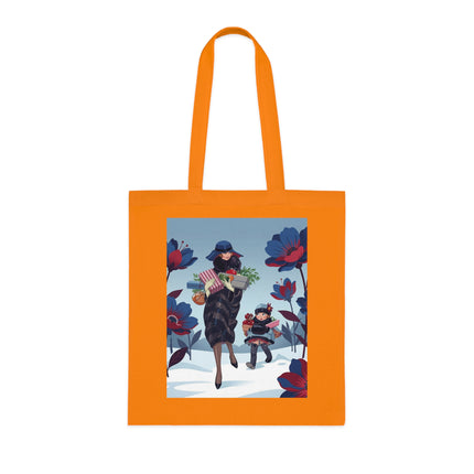 🎁🌺 The Christmas Gift Garden Stroll Cotton Tote Bag – Art Deco Holiday Elegance