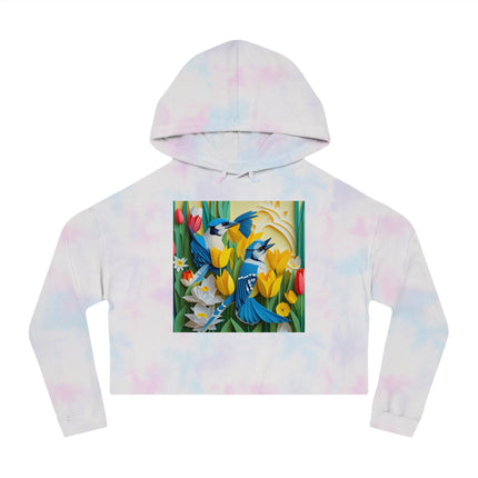 Blue Jays in a Spring Garden Women’s Cropped Hooded Sweatshirt