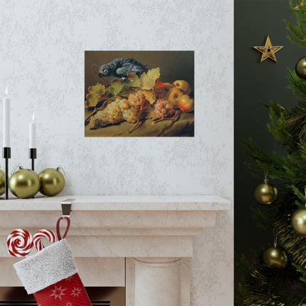 Still Life with Parrot and Grapes by Erasmus Von Engert Matte Horizontal Posters
