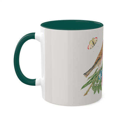 Pair of Brown Birds on Bouquet with Tulip, Rose, Snapdragons, and Butterflies by Anonymous Colorful Mugs, 11oz