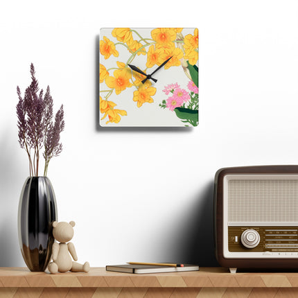 Golden Bow Orchid by Tanigami Kônan Acrylic Wall Clock, Round and Square