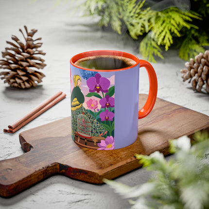 The Lady And The Crimson Birdcage Colorful Mugs – Art Deco Tropical Garden Elegance