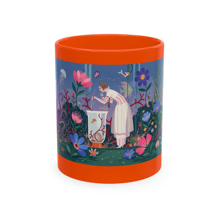 🐠🌸 The Lady Of The Underwater Flower Garden Ceramic Mug – Art Deco Aquatic Whimsy