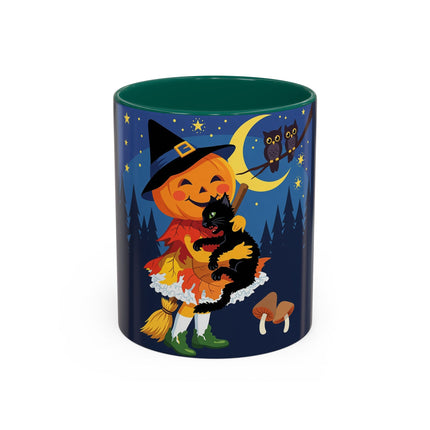 🎃🐈‍⬛ The Little Pumpkin Witch And Her Black Cat Colorful Mug – Whimsical Halloween Charm