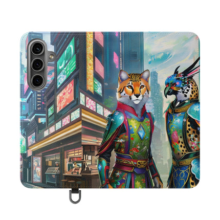🐆🦜 Cybernetic Duets Flip Case – Neon Elegance & Digital Harmony