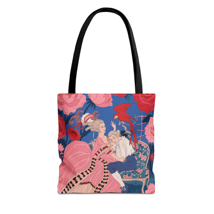 🌹🦜 The Lady Of The Scarlet Parrot Tote Bag – Art Deco Floral Elegance