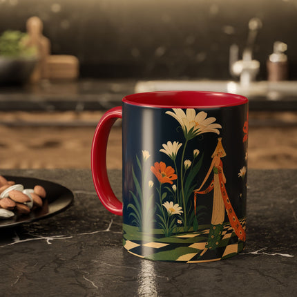 🌼🧡 The Midnight Floral Masquerade Colorful Mug – Art Deco Fashion Fantasy