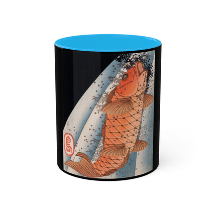 Carp Swimming up a Waterfall by Yashima Gakutei Colorful Mugs, 11oz