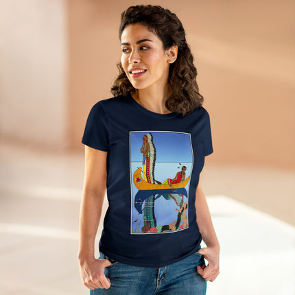 Le long du Missouri (Indian couple in a canoe on the Missouri River) by George Barbier Women's Midweight Cotton Tee