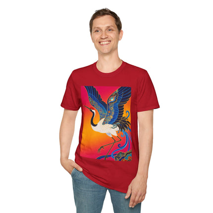 🪽🌅 The Celestial Crane Softstyle T-Shirt – Art Deco Wings Of Elegance