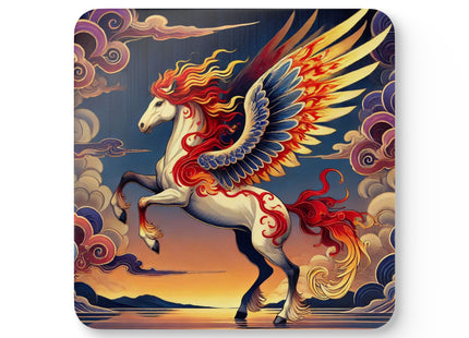Flame-Winged Horse at Sunset Corkwood Coaster Set