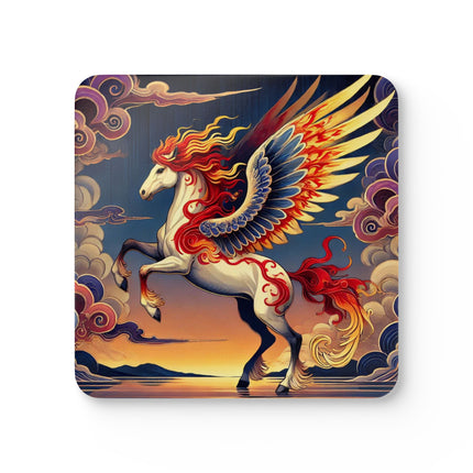 Flame-Winged Horse at Sunset Corkwood Coaster Set