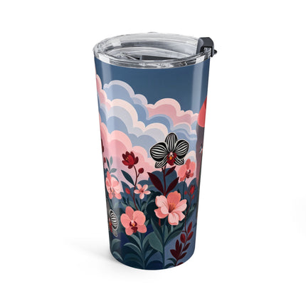 🌸🖤 The Striped Orchid Promenade Tumbler, 20oz – Art Deco Floral Fashion