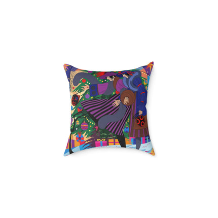 🎄✨ Christmas Among The Twinkling Trees Square Pillow – Art Deco Holiday Friendship