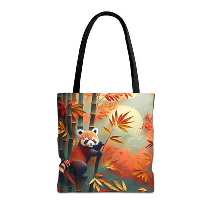 Red Panda at an Autumn Bamboo Grove Tote Bag (AOP)