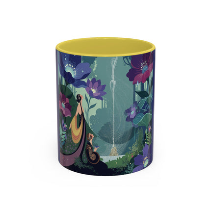 The Lady Of The Moonlit Fountain Colorful Mugs – Art Deco Botanical Serenity