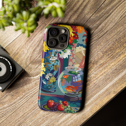Floral Fishbowl Still Life Phone Case – Vibrant Harmony & Colorful Life