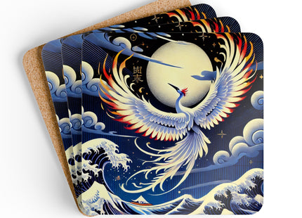 Majestic White Crane Corkwood Coaster Set