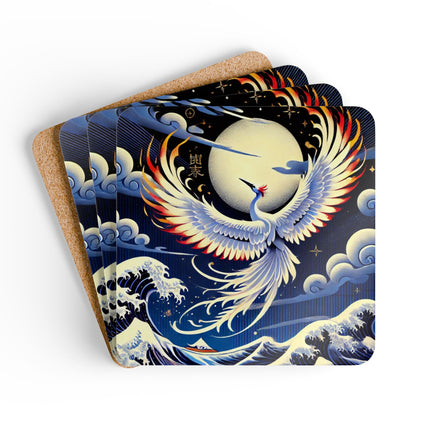 Majestic White Crane Corkwood Coaster Set