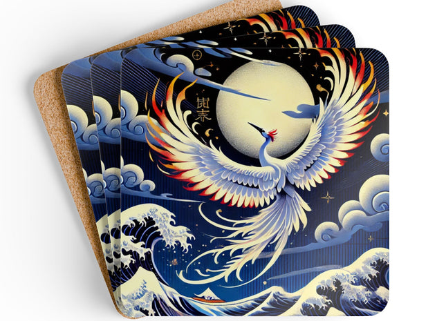Majestic White Crane Corkwood Coaster Set