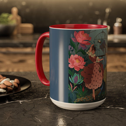 The Ladies And The Enchanted Macaw Colorful Mugs – Art Deco Botanical Elegance