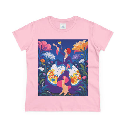 🐦🌸 The Enchanted Birdsong Cotton Tee – Art Deco Garden Whimsy