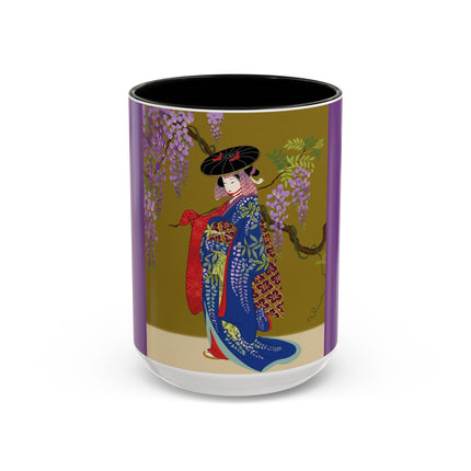 Wisteria Elegance Colorful Mug (11oz, 15oz) – Floral Beauty, Kimono Art & Timeless Grace