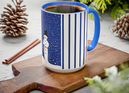Snowman in Falling Snow Colorful Mugs (11oz, 15oz)