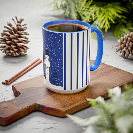 Snowman in Falling Snow Colorful Mugs (11oz, 15oz)