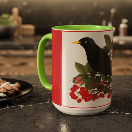 Blackbird & Rose Colorful Mugs – Timeless Elegance & Nature's Harmony