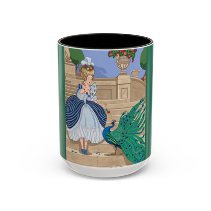 The Peacock's Admiration Colorful Mug (11oz, 15oz) – Rococo Elegance, Peacock Beauty & Garden Charm