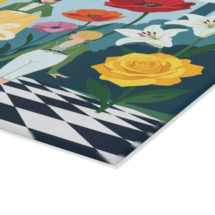 🌺🎩 The Lady And Children Of The Grand Flower Garden Glass Cutting Board – Art Deco Fashion Whimsy
