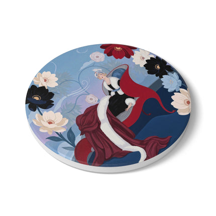 🌹✨ The Scarlet Chaise Ceramic Coaster – Art Deco Floral Glamour