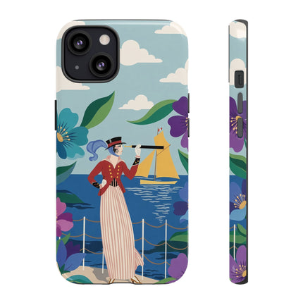 🌊🔭 The Lady Of The Seaside Lookout Phone Case – Art Deco Nautical Adventure
