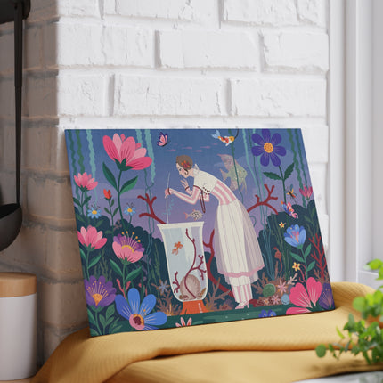 🐠🌸 The Lady Of The Enchanted Aquarium Glass Cutting Board – Art Deco Underwater Garden Fantasy