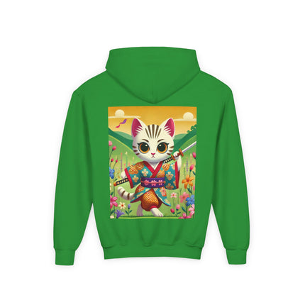 Samurai Kitten Youth Hooded Sweatshirt – Bold Adventure & Playful Spirit