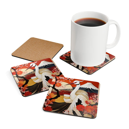 Crane at an Autumn Vineyard Corkwood Coaster Set
