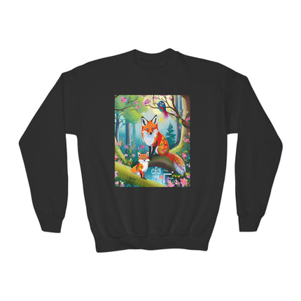 Mischievous Fox Youth Crewneck Sweatshirt – Playful Forest Fun