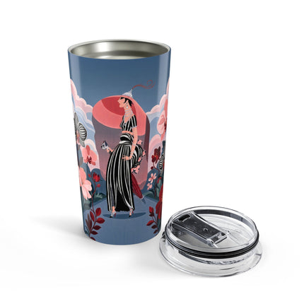 🌸🖤 The Striped Orchid Promenade Tumbler, 20oz – Art Deco Floral Fashion