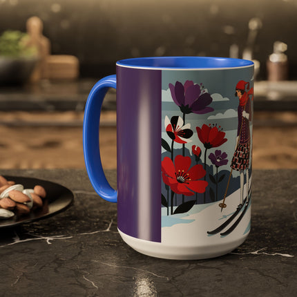 🎿❄️ The Winter Flower Skier Colorful Mug – Art Deco Alpine Fantasy