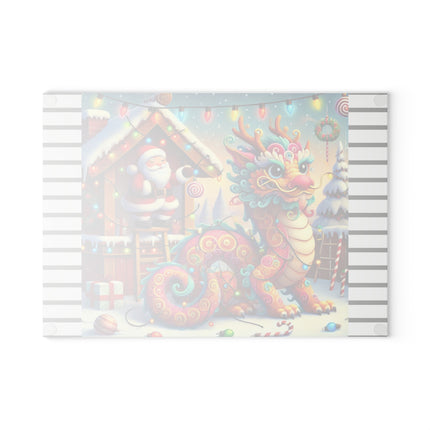Playful Dragon's Christmas Glass Cutting Board
