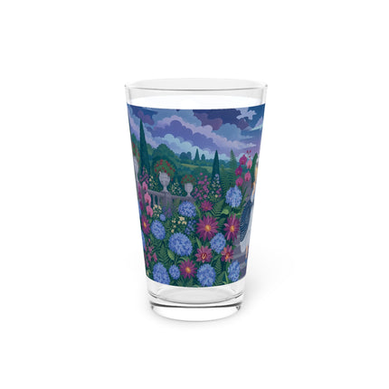 🦚🌸 The Peacock Garden Terrace Pint Glass – Art Deco Floral Elegance
