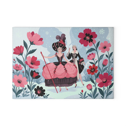 🌹❄️ The Ladies Of The Winter Rose Garden Glass Cutting Board – Art Deco Holiday Romance