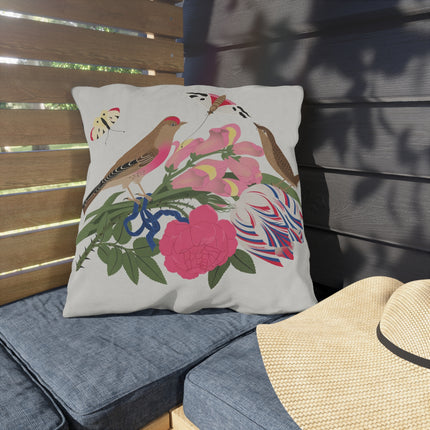 Pink-Breasted Bird & Wren Outdoor Pillows – Spring Harmony & Delicate Beauty
