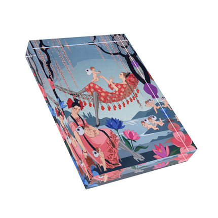 🪽🪷 The Garden Of Little Cupids Acrylic Art Block – Art Deco Botanical Fantasy