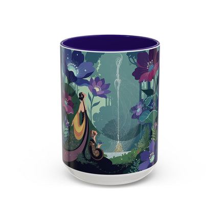 The Lady Of The Moonlit Fountain Colorful Mugs – Art Deco Botanical Serenity