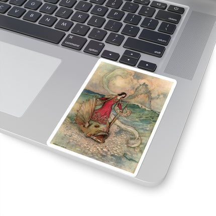 Rita Rides on the Dolphin by Warwick Goble Kiss-Cut Stickers (4 Sizes)